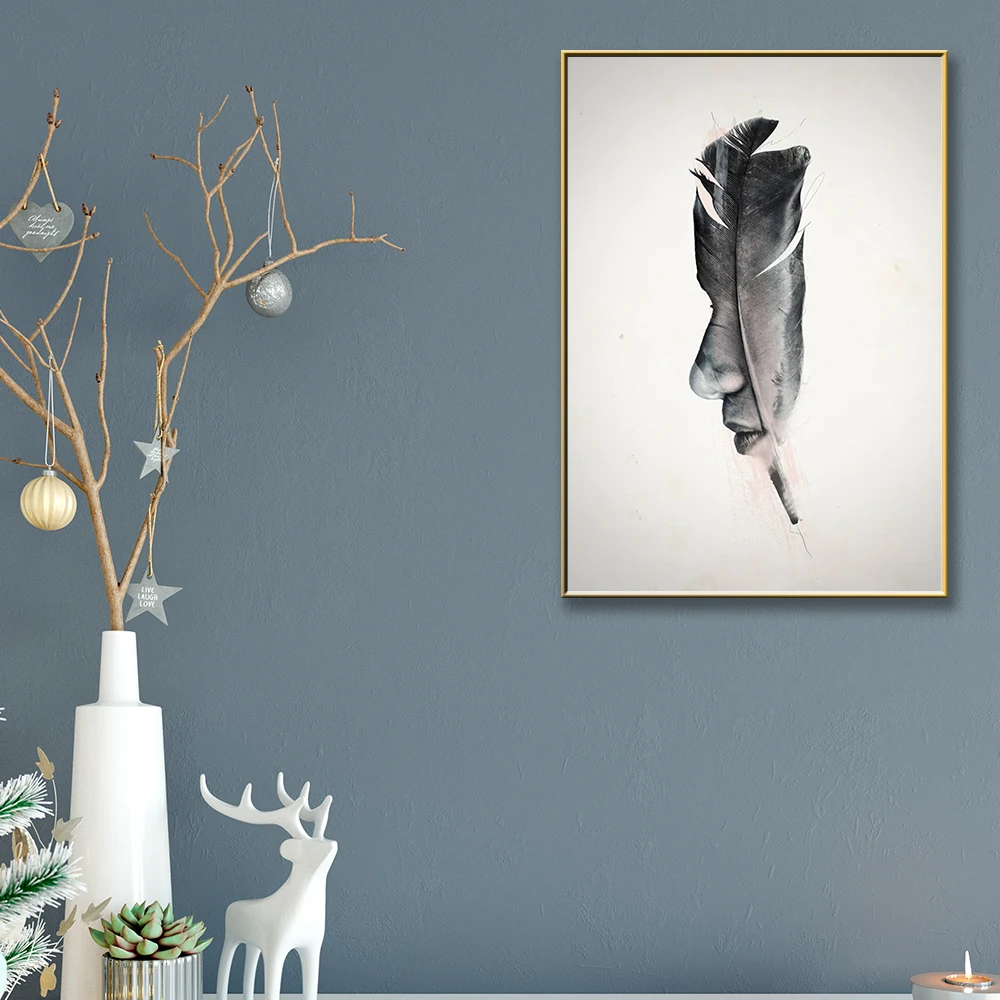 Скандинавское лицо перо черно белые плакаты настенные фотографии Декор для