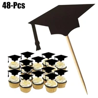 48 pcsset cake topper decor for party creative graduation cap shaped cupcake topper with toothpicks cake decoration supplies