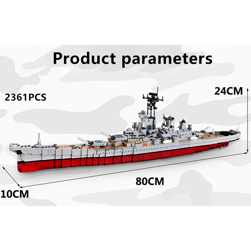 

MOC USS Missouri 06030 Slav Classy Cruiser 06029 Warship Model Building Blocks Bricks Creative Military Series Toys Kids Gifts