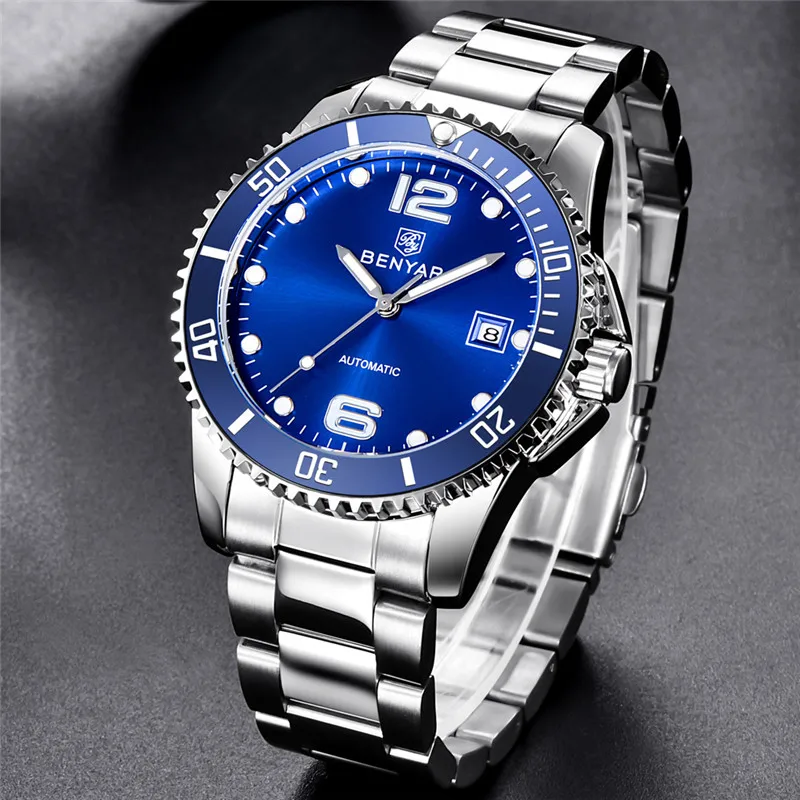 Benyar Автоматические Мужские механические часы мужские спортивные лучший бренд