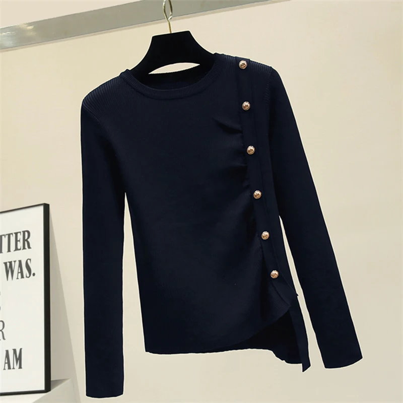 Тонкий пуловер женский осенний свитер с длинным рукавом 2019 белый женская черная