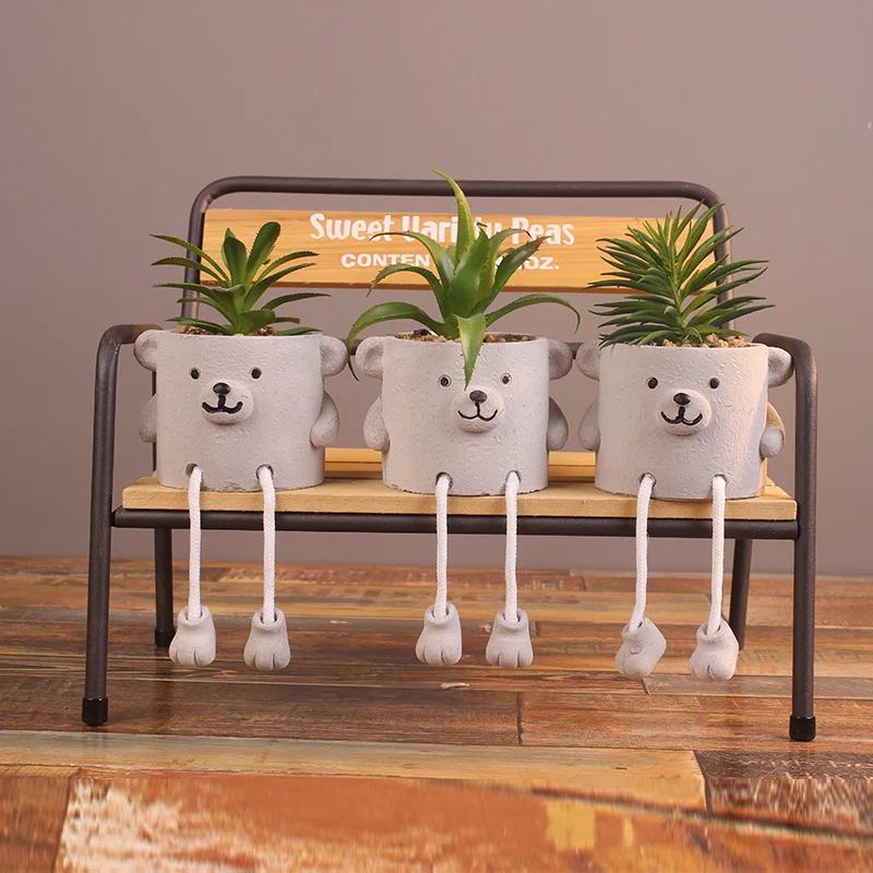 Мини растения в горшке милый медвежонок имитация камня цемент микро пейзаж