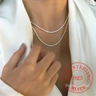 Женское ожерелье из серебра 925 пробы, со сверкающей цепочкой до ключиц