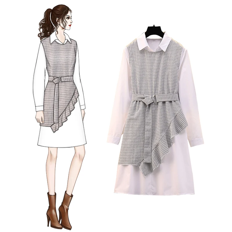 Женское платье-двойка осень 2020 модное свободное повседневное белое