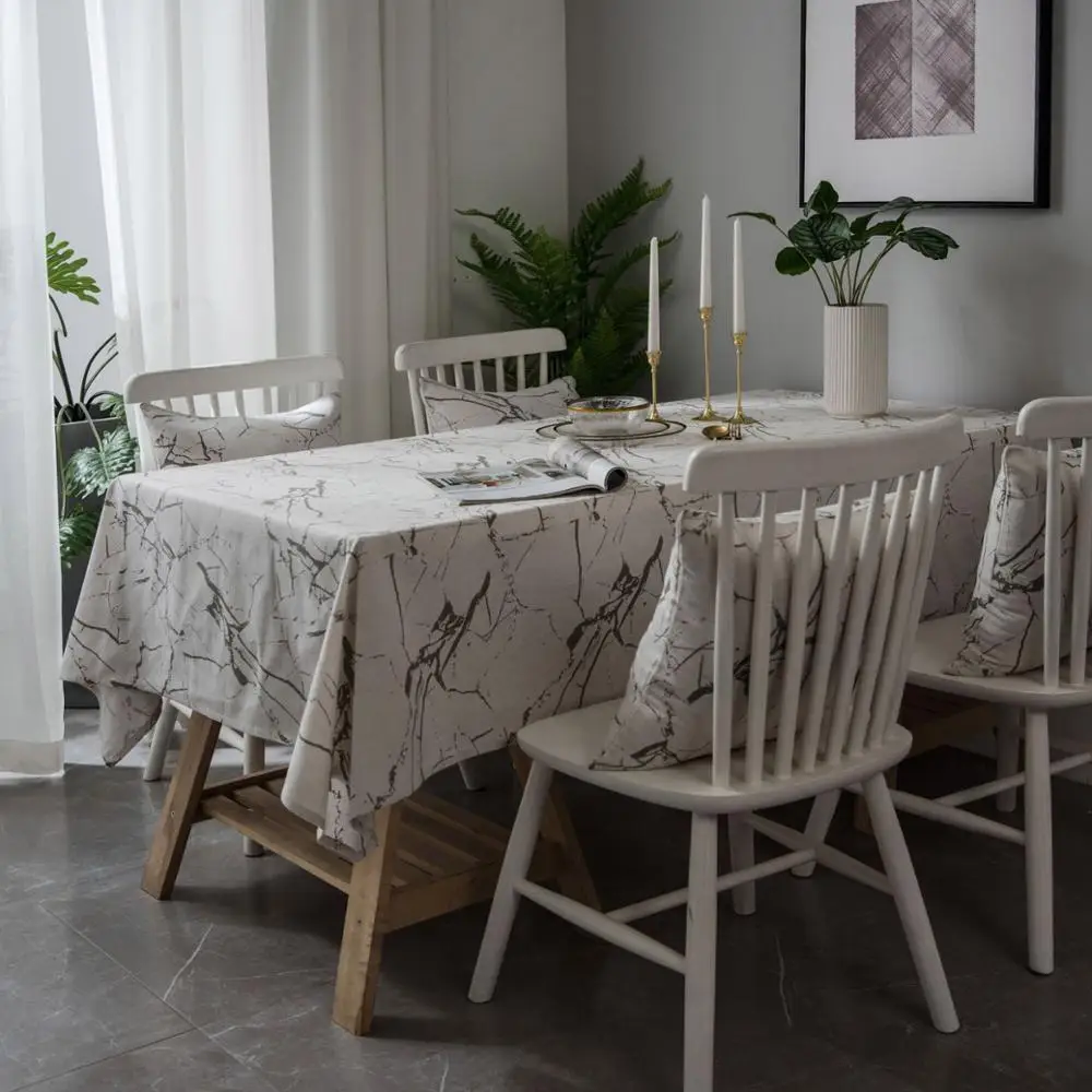 

Modern Minimalist Printed Tablecloth White Marble Pattern Style Cover Table Cloth Linen Dust Cover ZB-TM005-3