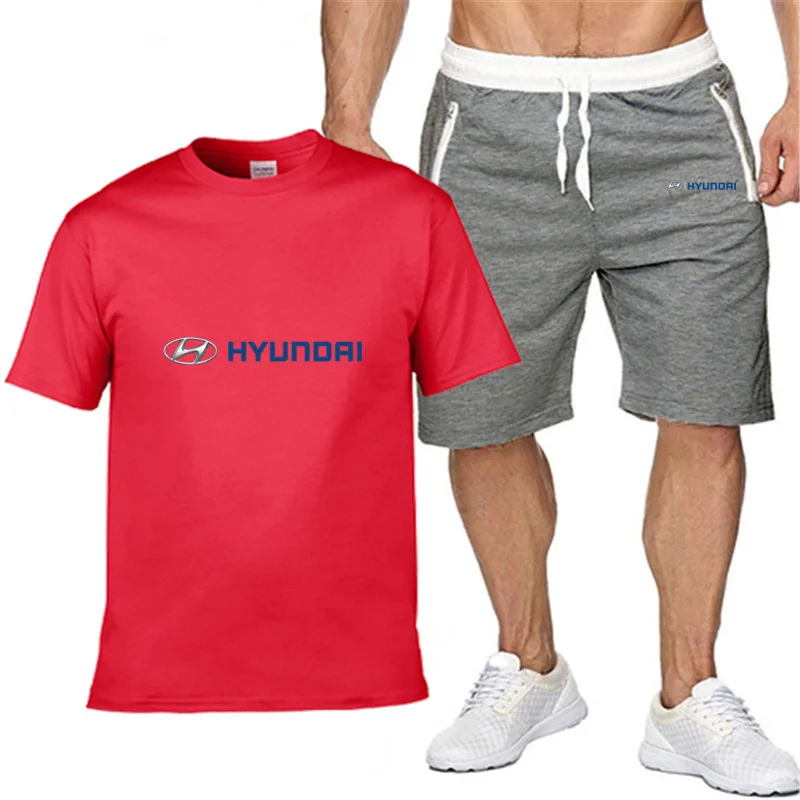 

Mens Short sleeve YHUNDAI Car Summer Mens Shirt Hip Hop Harajuku T-Shirt high quality Cotton T Shirts pants suit Sportswear