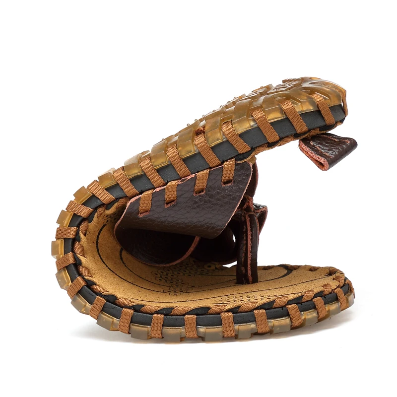 

Summer Mens Genuine Leather Flip Flops Breathable Comfort Flats Beach Shoes 2021 Fashion Handmade Non-slip Slippers for Male
