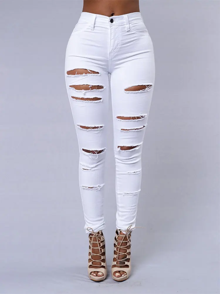 

Women's spring and summer wear ripped jeans women's sense of slim denim jeans fashion street casual pencil pants