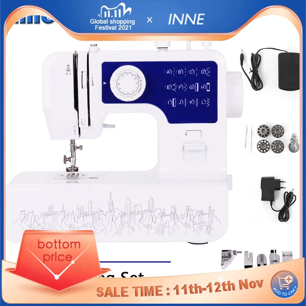 

INNE Sewing Machine 12 Stitches Mini Portable Household Night Light Foot Pedal Two Thread Kit Electric Hight Quality