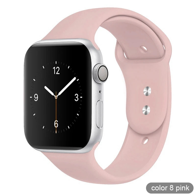 Цветной мягкий силиконовый спортивный ремешок для Apple Watch серии 1 2 3 4 5 38 мм 42 мм резиновый ремешок для часов 40 мм 44 мм iWatch 4/5 - Цвет ремешка: 08 Pink