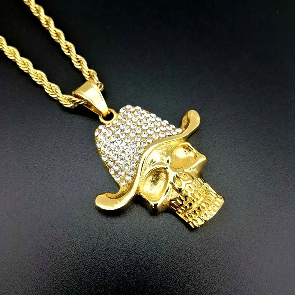 

Bling Bling Skull Necklaces & Pendant for Men Women Gold Color Stainless Steel Fashion Hip Hop Jewelry