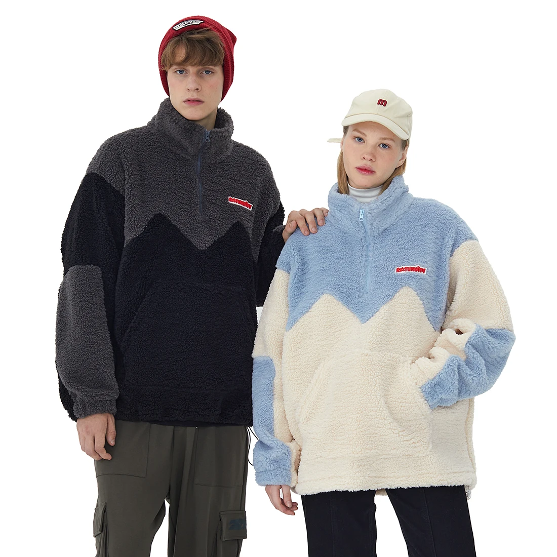 ATSUNSET Stitching Lambswool Hooded Cotton Coat Thick Warm Harajuku Winter Jacket High Street Streetwear