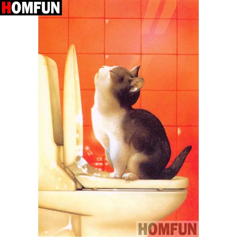

Алмазная живопись HOMFUN A30157, алмазная вышивка «Кот туалет», прямоугольная/круглая, для творчества, домашний декор, подарок