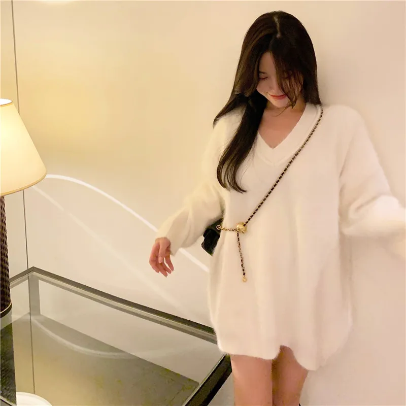 

Fashionable Korean Version of Loose V-neck Knitted Sweaters All-match Long-sleeved Top In The Fall of 2021 New Women's Clothing