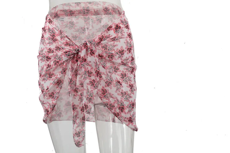 Сексуальное женское пляжное бикини однотонное парео шифоновая юбка с запахом