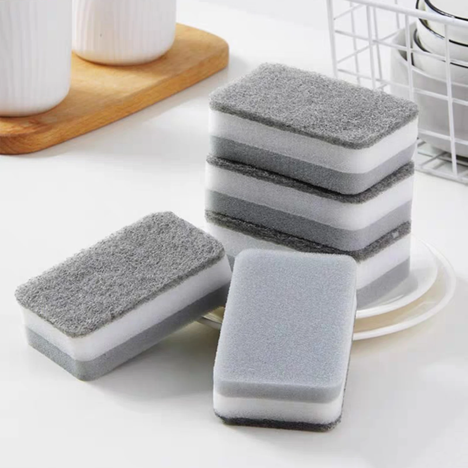 

5Pcs/Set Household Double Side Three Layer Sponge Cleaning Scouring Pads Wipes