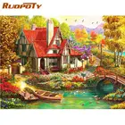 Пейзаж RUOPOTY для взрослых, мост, река и дом, набор для рисования по номерам, холст, украшение для гостиной, спальни