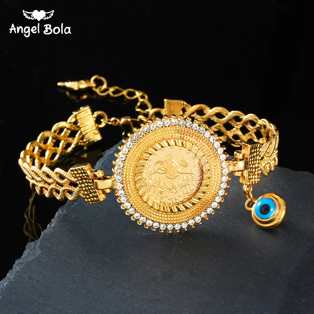 Dubai Bangles Ethiopian Islamic Muslim Bangles African Oman Jewelry Arab Middle East Twisted Turkish Coin Bracelet for Women