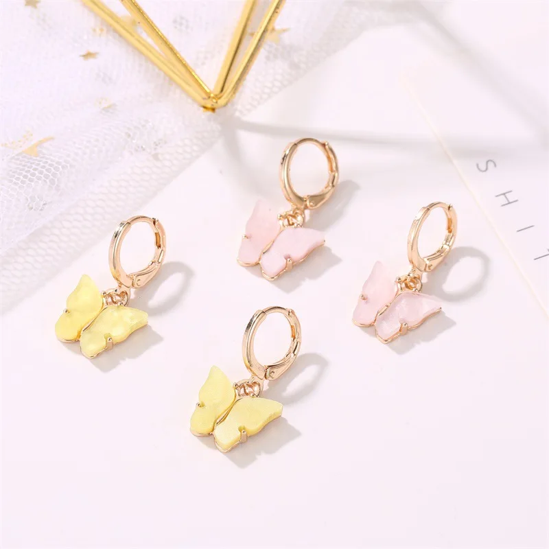 

Korean Version Of The New Fashion Color Acrylic Butterfly Earrings Small Fresh Sweet Colorful Jewelry Gift