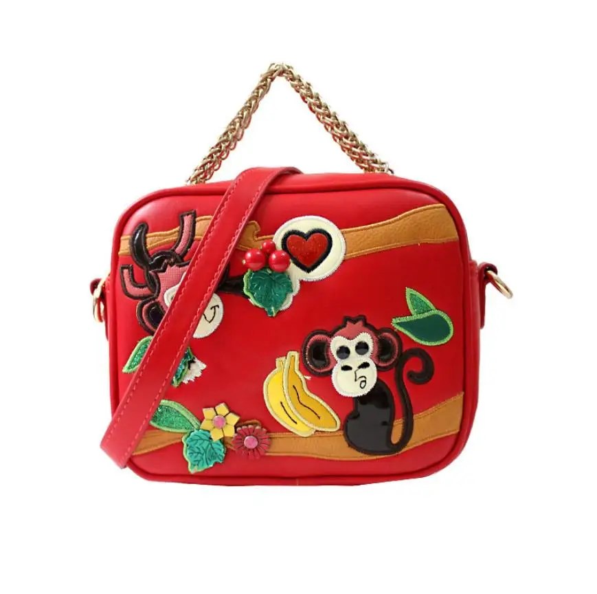 

New Arrival PU leather round cartoon bag For Women 2020 Fashion Crossbody Chain Bags Monkey Embroidery Bag Wallet Pouch Winter
