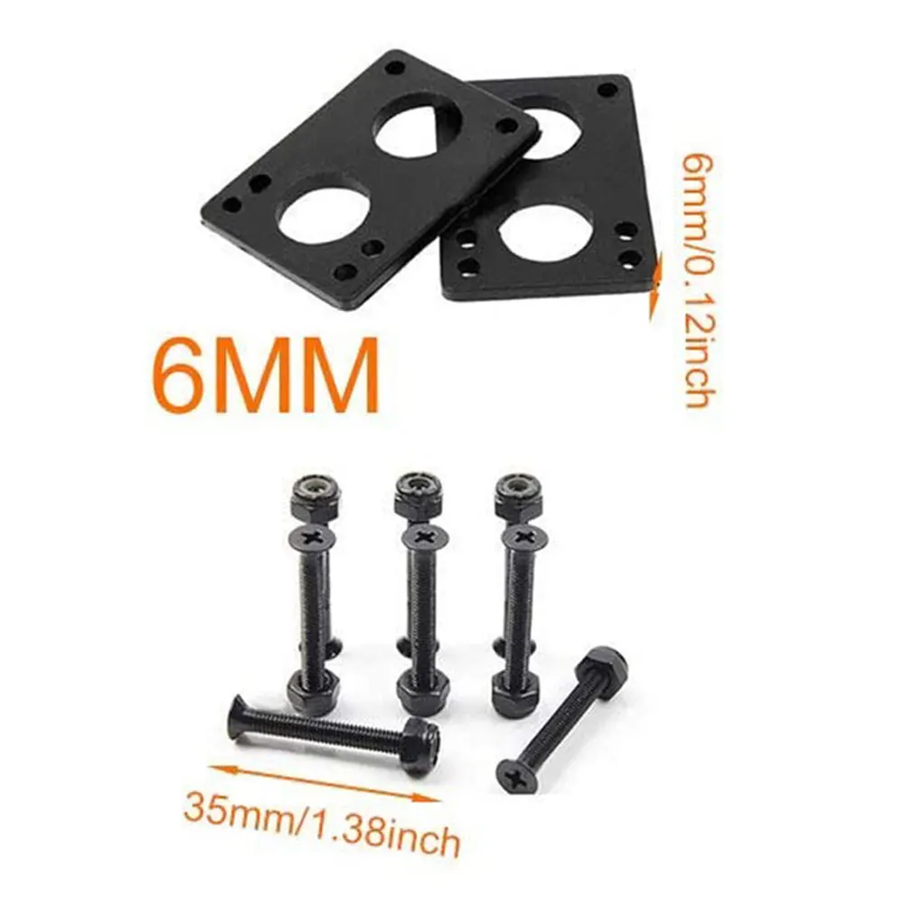 

1set Longboard Riser Pads 1/4" 6mm 1 Pair Risers Skateboard Shock Pads Black Longboard Rubber Risers Pads Hardware Truck Screws