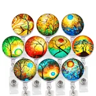 10 шт. в партии, Луна Дерево Стиль ID выдвижной держатель значка с защищенный зажим крокодил выдвижной шнур ID рулеткой 24 дюйма для медицинских сестер для офиса