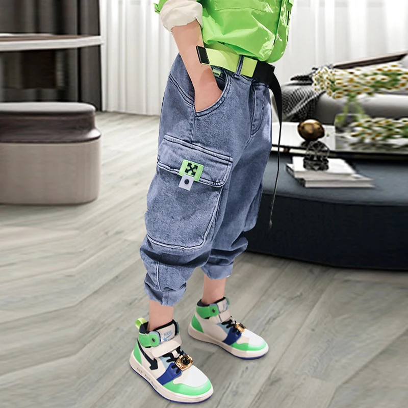 Джинсы для мальчиков детская одежда весенне-осенние темно-синие детские штаны