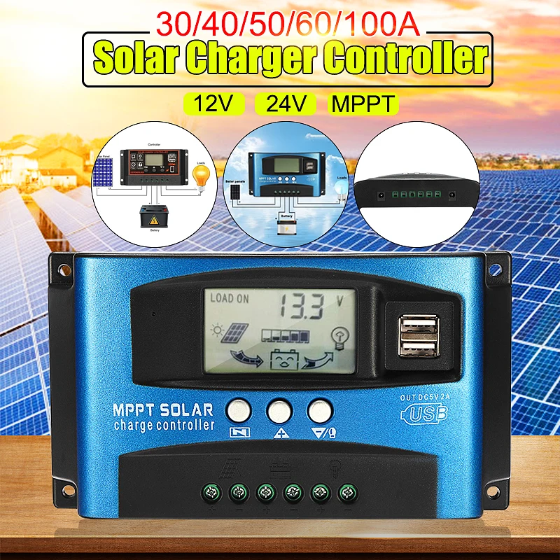 

Accurate MPPT 40/50/60/100A Solar Charge Regulator 12V 24V Auto LCD Display Controller with Load Dual Timer Control