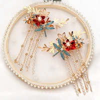 fashionable ancient style headwear blue dragonfly metal pearl chain long tassel branch hairpin ancient costume hair accessories
