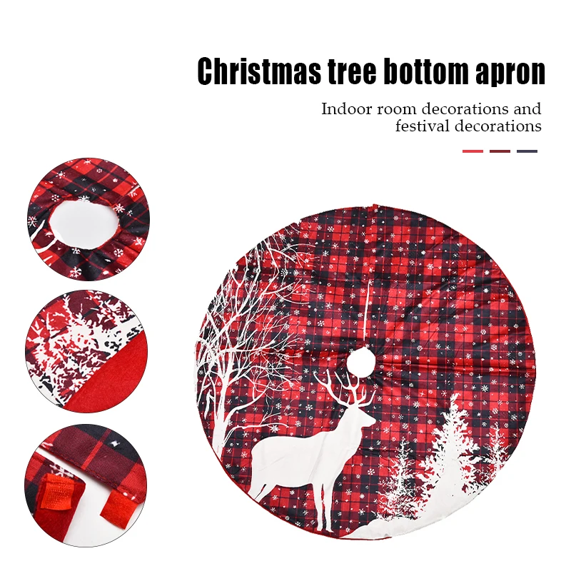 

Elk Tree Skirt Christmas Tree Apron Red And Black Grid Printing Tree Bottom Apron Dress Up New Year Home 122cm