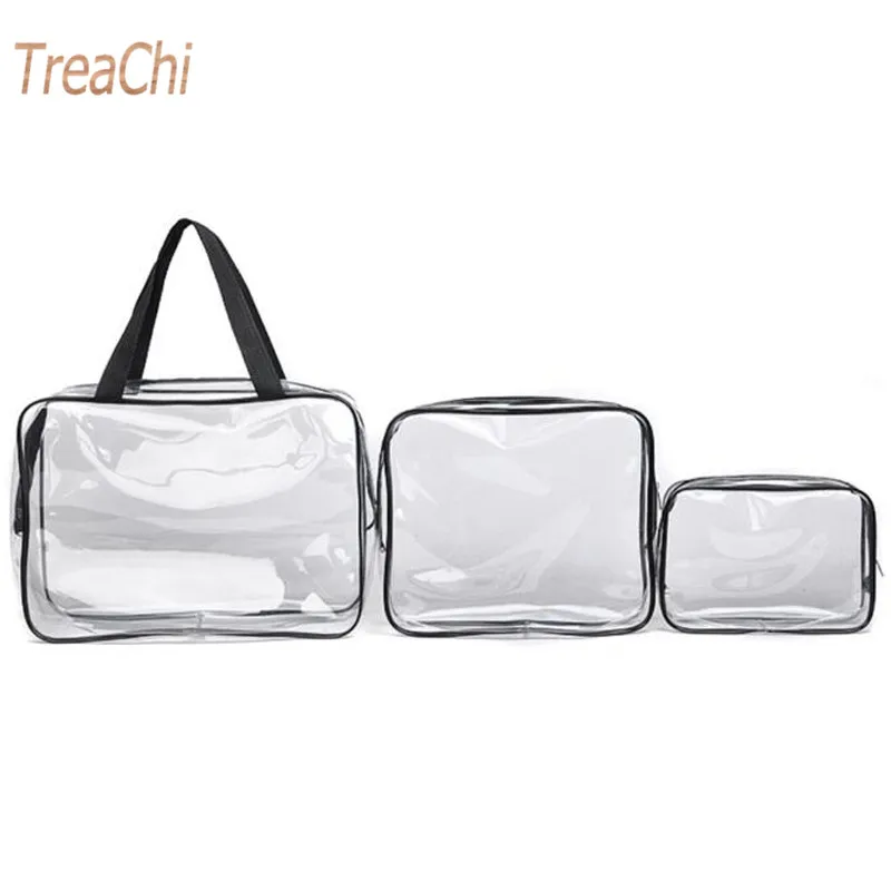 Многофункциональная сумка для хранения из ПВХ прозрачная макияжа набор трех