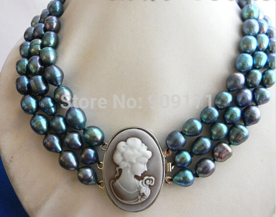 

Ожерелье из пресноводного жемчуга, 3 нити, 18 дюймов, 10 мм x 13 мм