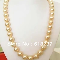fashion golden yellow shell trendy simulated pearl 10mm round beads beauty necklace chain elegant jewelry making 24inch my4543