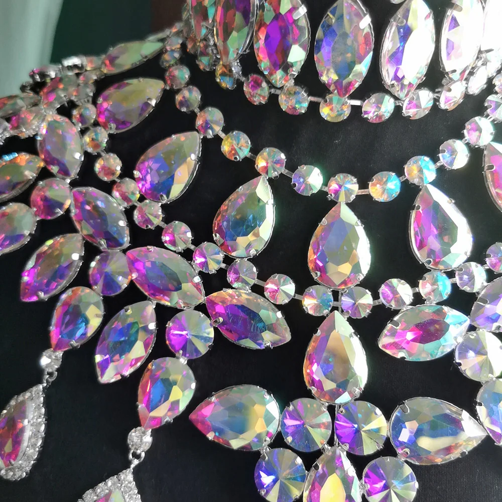 CuiEr-Conjunto de 2 unids/set de COLLAR COLGANTE grande para mujer, Gargantilla, Drag Queen, joyas de cristal enormes-4