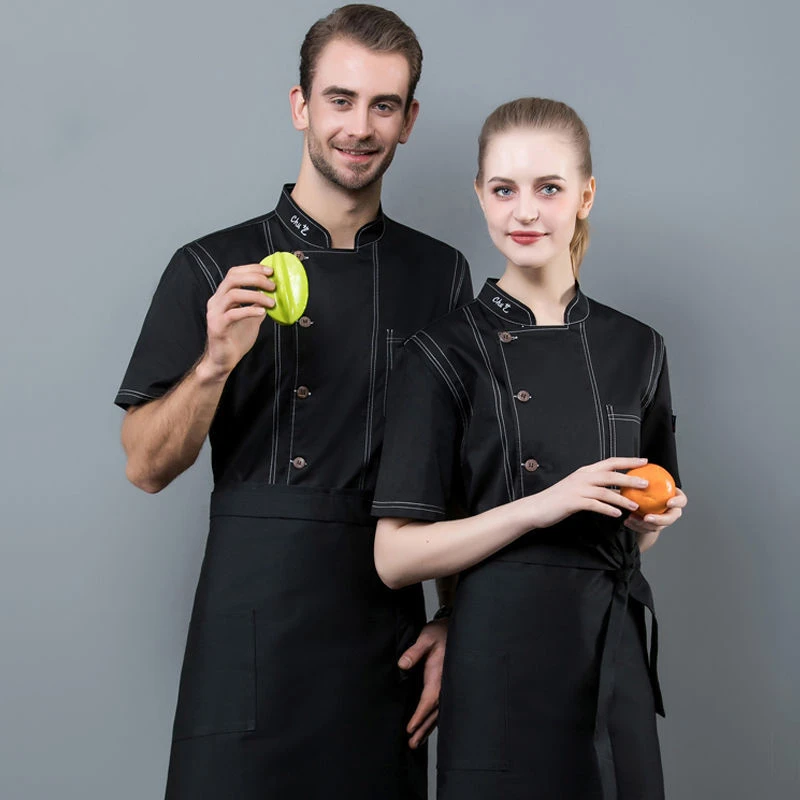 White Chef Shirt Jacket Long Adjustable Sleeve Men Women Unisex Black Cook Coat Restaurant Hotel KitchenWear Waiter Uniform |