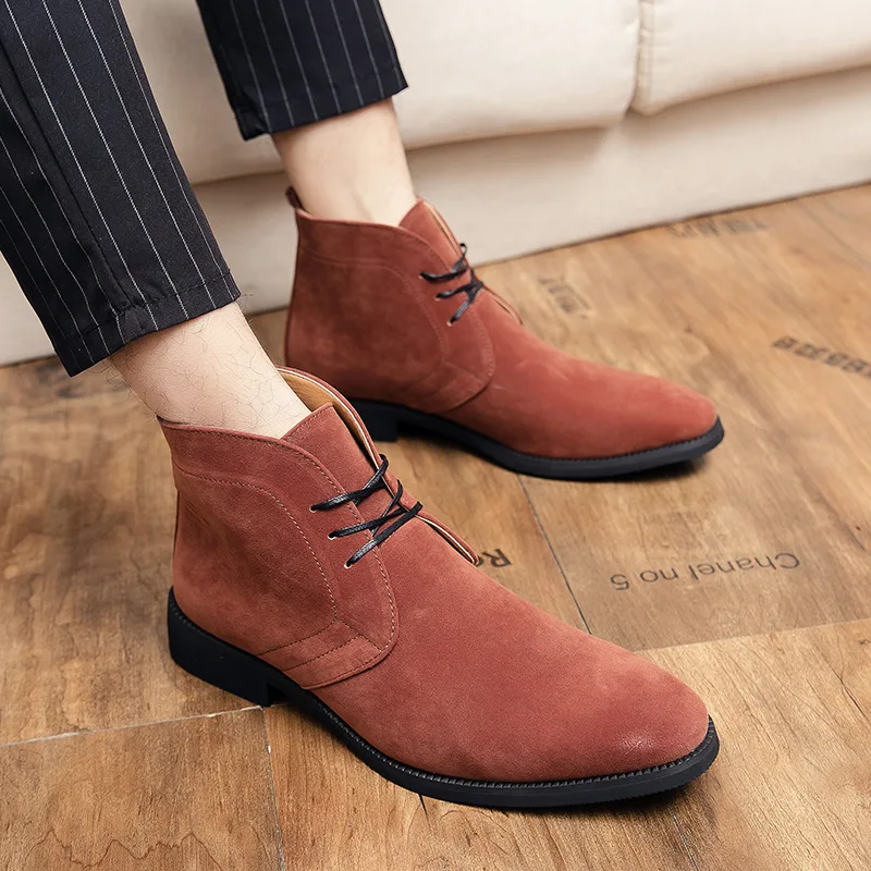 

New Men Shoes Fashion Trend Business Casual All-match Handsome Brown Suede Classic Lace-up Comfortable Ankle Boots