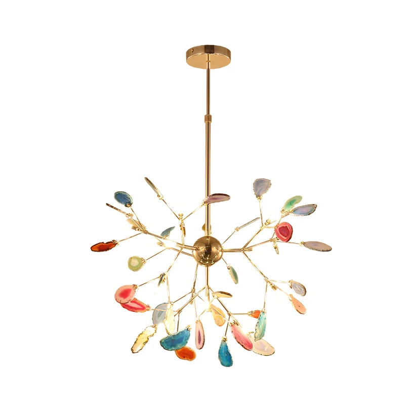 

Modern Carnelian Led Chandelier for Home Decoration Living Room Bedroom Nordic Luxury Agate Chandeliers Firefly Decor Lighting
