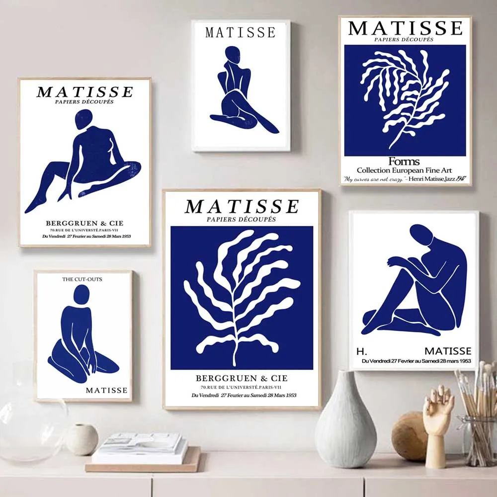 

Nordic abstract art Matisse poster blue theme figure printing canvas painting living room corridor home decoration mural