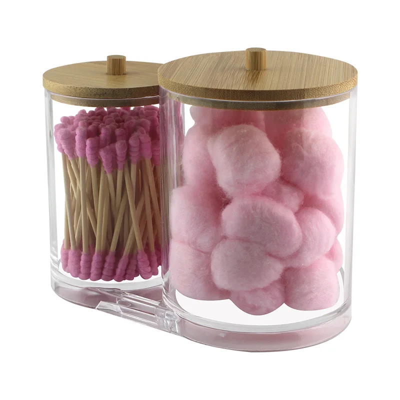 

Acrylic Cotton Swab Makeup Organizer Storage Box Cotton Pads Acrylic Wood Storage Round Container Make Up Cotton Pad Holder