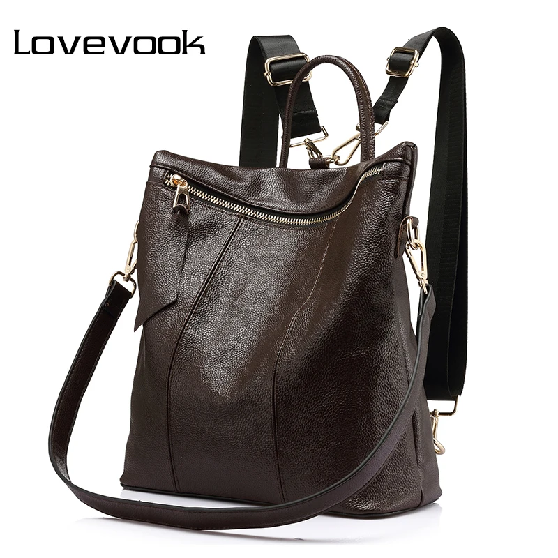 Женский кожаный рюкзак LOVEVOOK, школьный портфель большого объёма для девочек подростков, дамская сумка через плечо из натуральной кожи, повседневная наплечная сумка для путешествия и школы
