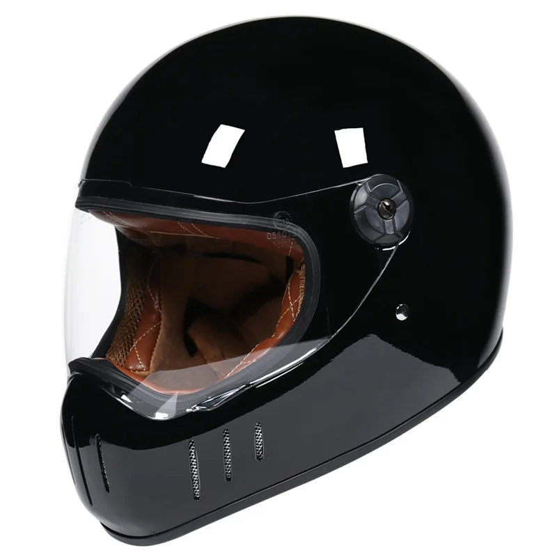 

Retro Leather Lining Fiberglass Full Face Motorcycle Helmet Motocross Cascos Para Moto Vintage Cafe Racer Bike Helmet Sun Visor