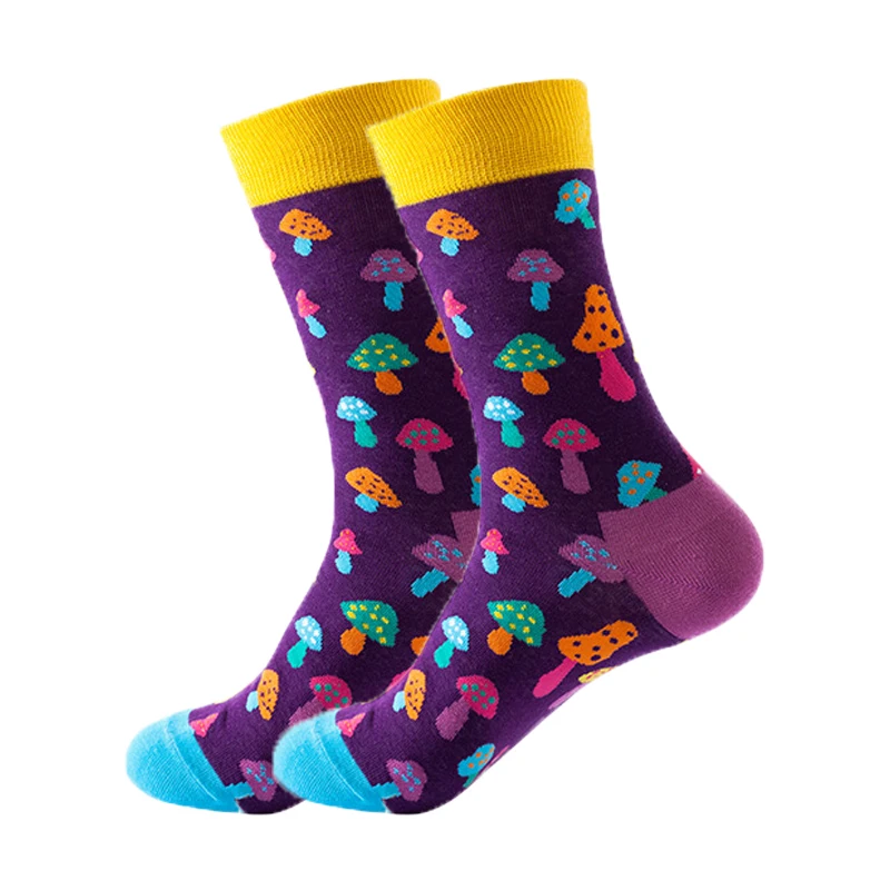 

1 Pair Combed Cotton Men Fashion Trend Crew Socks Funny Geometry Plaid Tongue Printed Men Novelty Long Socks Happy Cartoon Socks