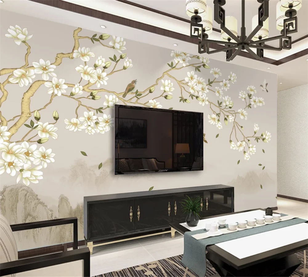 Настенные 3D обои на заказ новинка роспись вручную в китайском стиле цветок