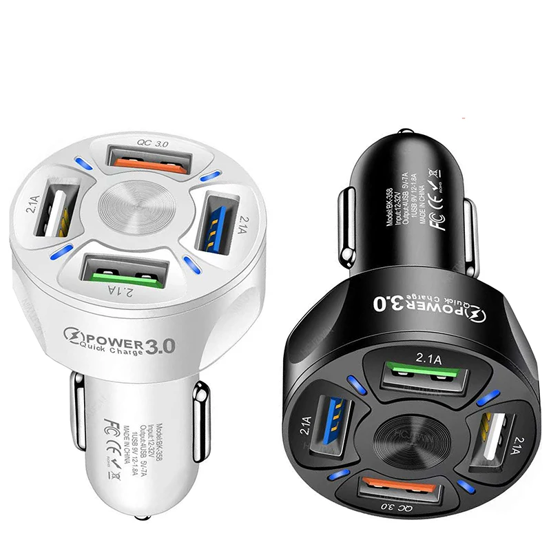 

100PCS/Lot 4 Ports USB Car Charge Quick 7A Mini Fast Charging For iPhone Xiaomi Huawei Mobile Phone Charger Adapter in Car