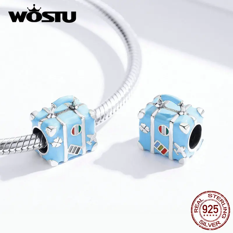Шарм-подвеска для браслета WOSTU из 925 стерлингового серебра серебристый чемодан