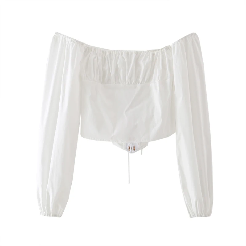 

New style ladies retro palace style buttoned shirt showing chest and waist top strapless pure white sexy top