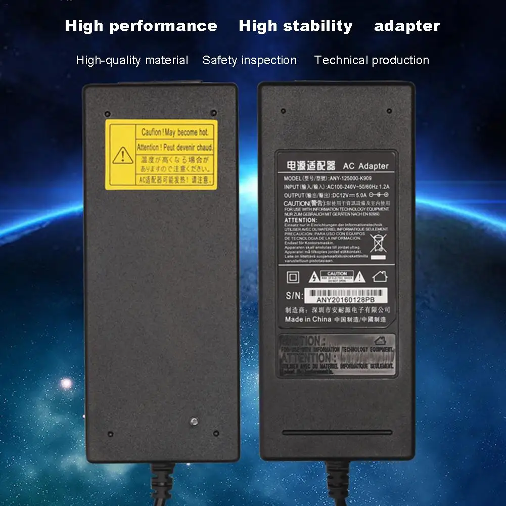 Адаптер питания 12 В 5 А 60 Вт трансформатор Преобразователь мощности Светодиодный