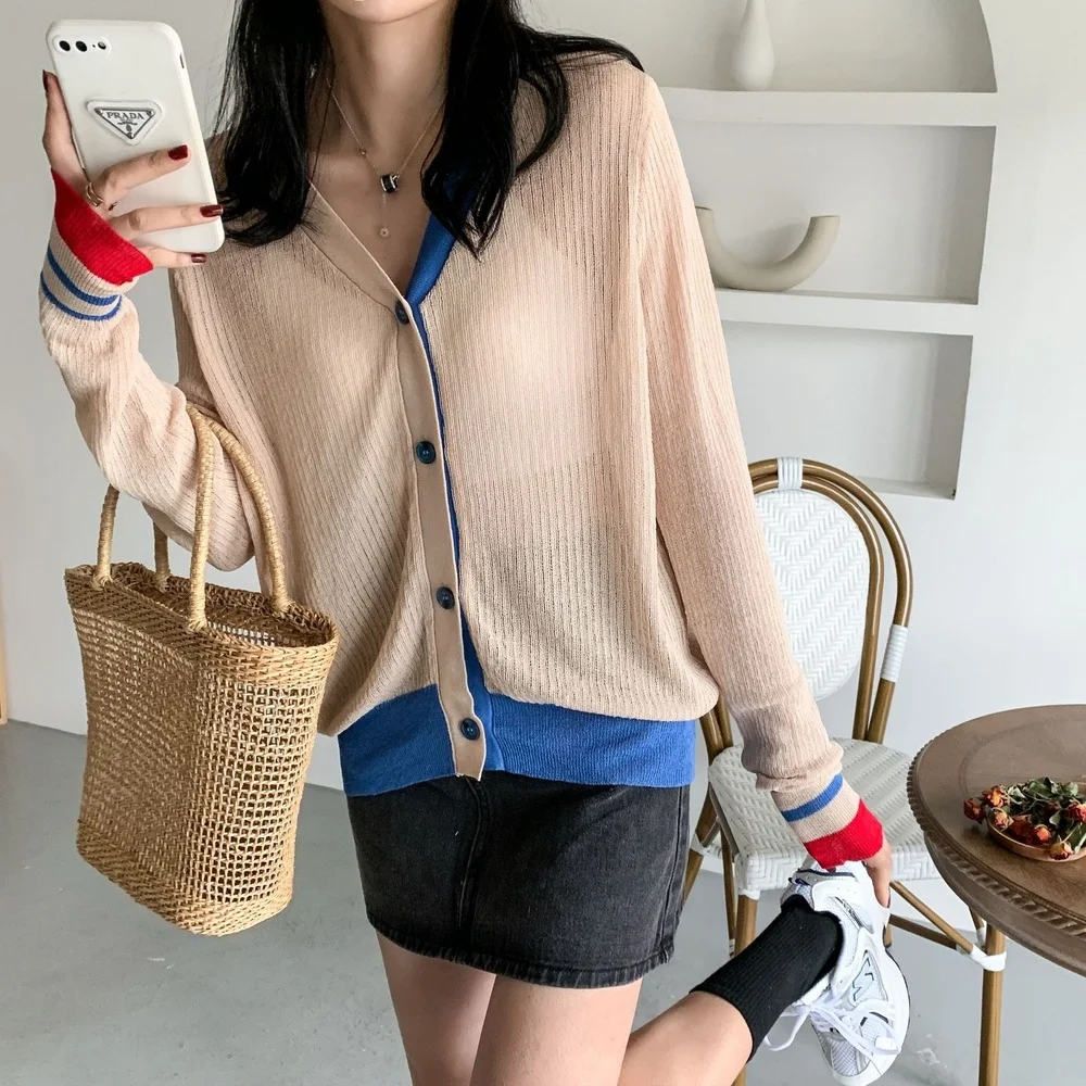 Женский свободный кардиган с V-образным вырезом в Корейском стиле |