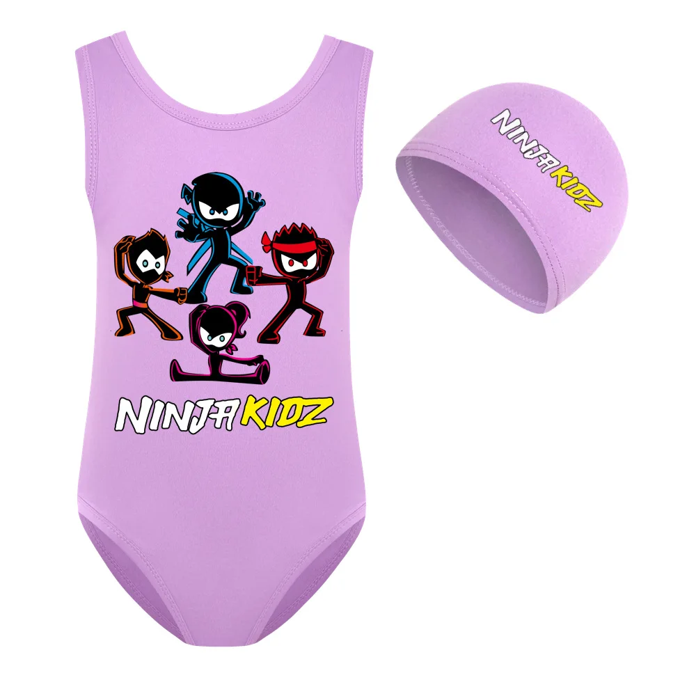 

NINJA KIDZ Girl Cartoon Swimsuit + Swimming Cap Set Swimsuit Kids 2 Pieces Suit One-piece Swimsuit White Swimwear Girls 8 Year
