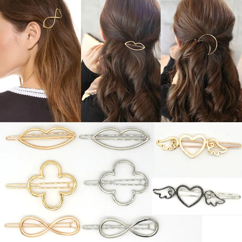 

1PC Bridal Gold Silver Hollow Geometric Metal Hair Clips Clamps Slide Grips Hairpin Barrette
